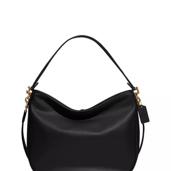 Coach Black Leather Shoulder Bag with Gold Accents - Picture 1 of 8